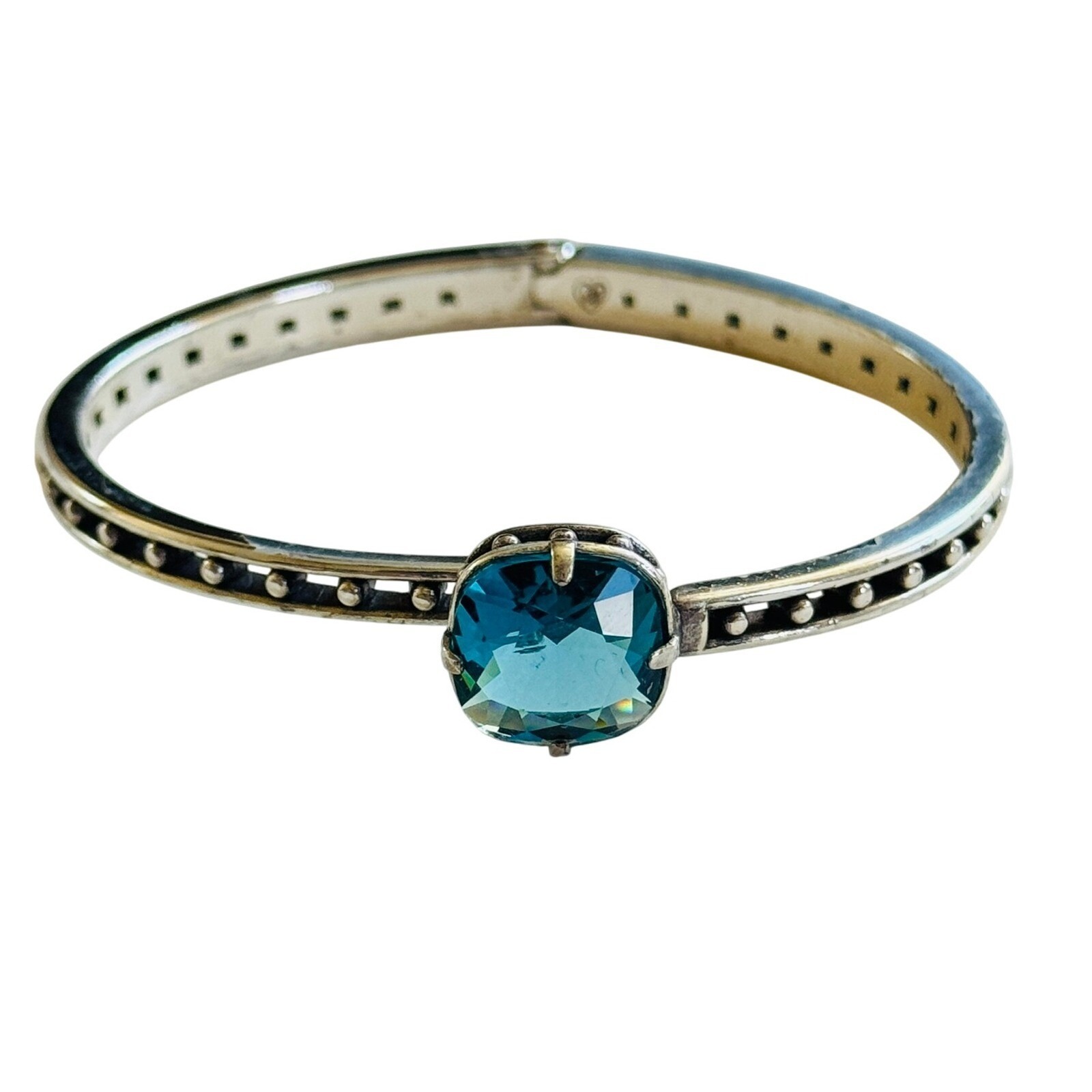 Brighton Lovable Blue Crystal Hinged Bracelet Ornate Silver Plated Designer 6 38$